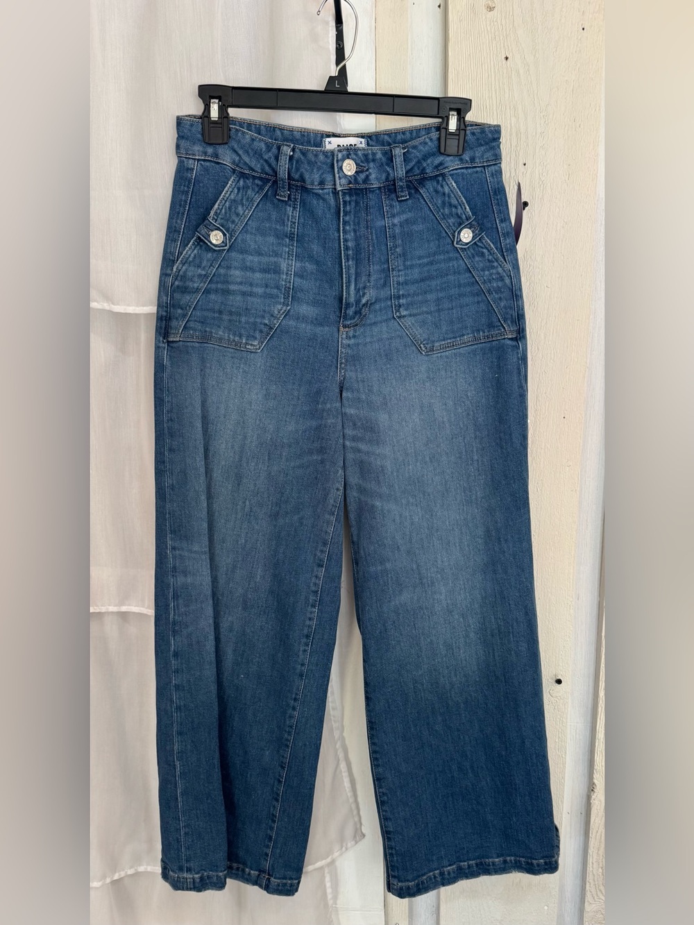 PAIGE Mid-Rise Wide Leg Jeans in Medium Blue